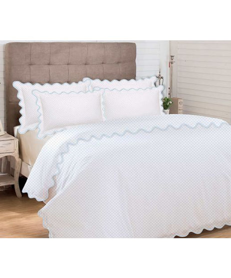 400TC Cotton Scallop Embroidery Sateen Microcheck Duvet Cover Set