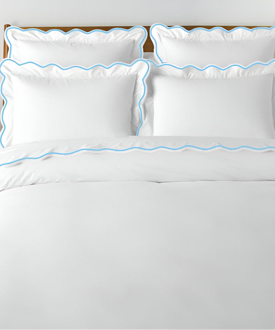 400TC Cotton Scallop Embroidery Sateen Solid Duvet Cover Set