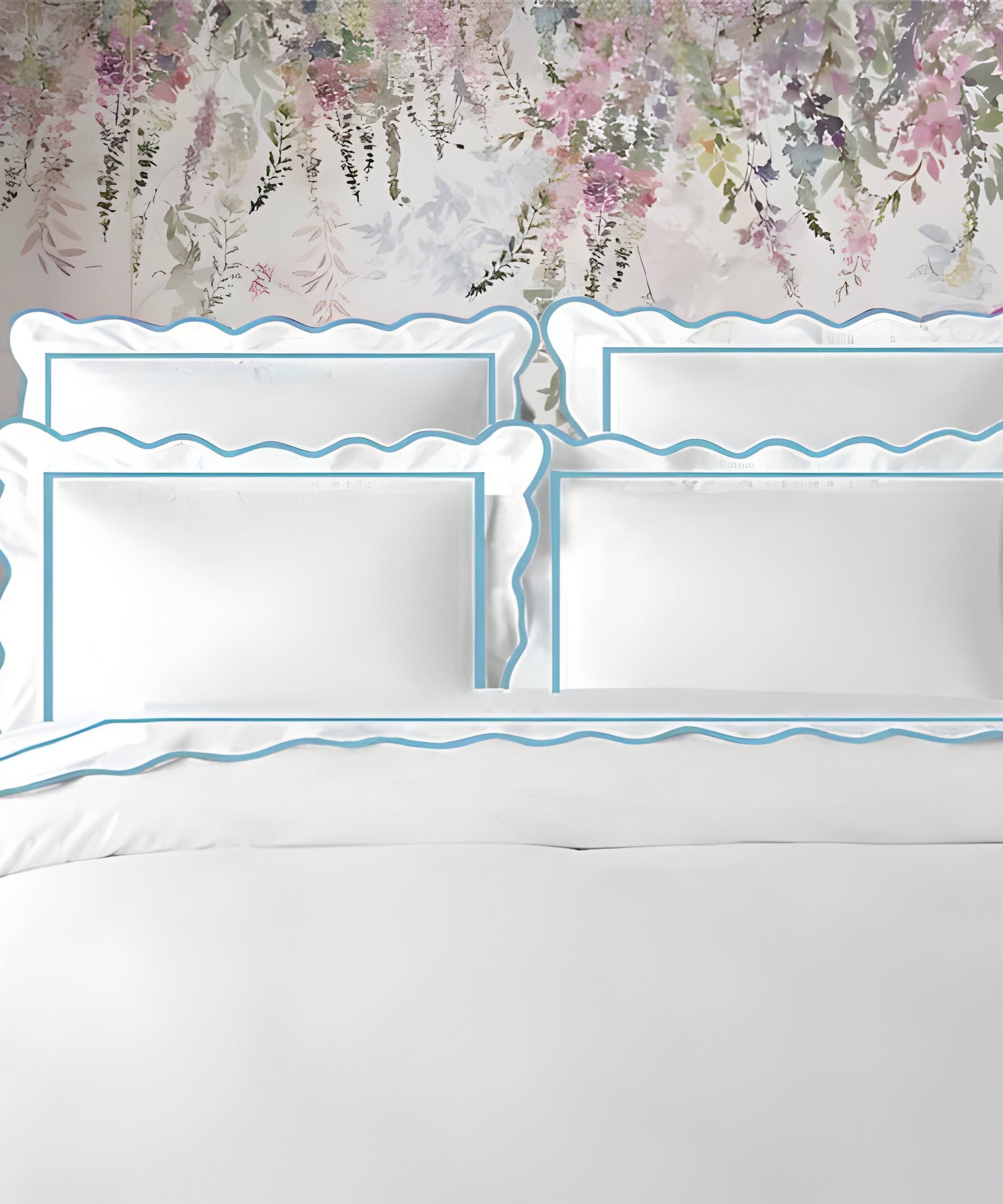 400TC Cotton Scallop Embroidery & Border Sateen Solid Duvet Cover Set