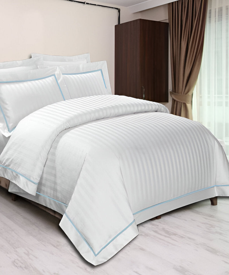 400TC Cotton Single Edge Embroidery Sateen Stripe Duvet Cover Set