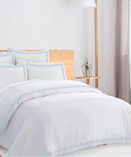 400TC Cotton Triple Edge Embroidery Sateen Solid Duvet Cover Set