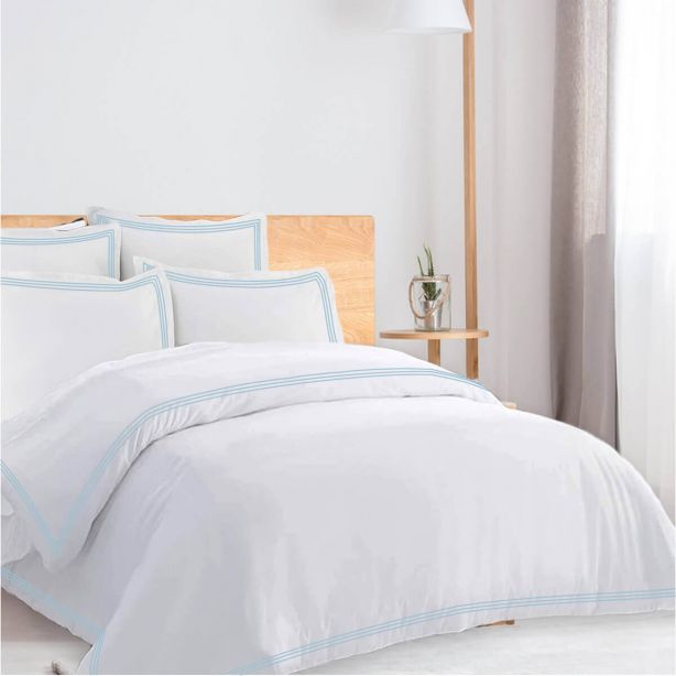 400TC Cotton Triple Edge Embroidery Sateen Solid Duvet Cover Set