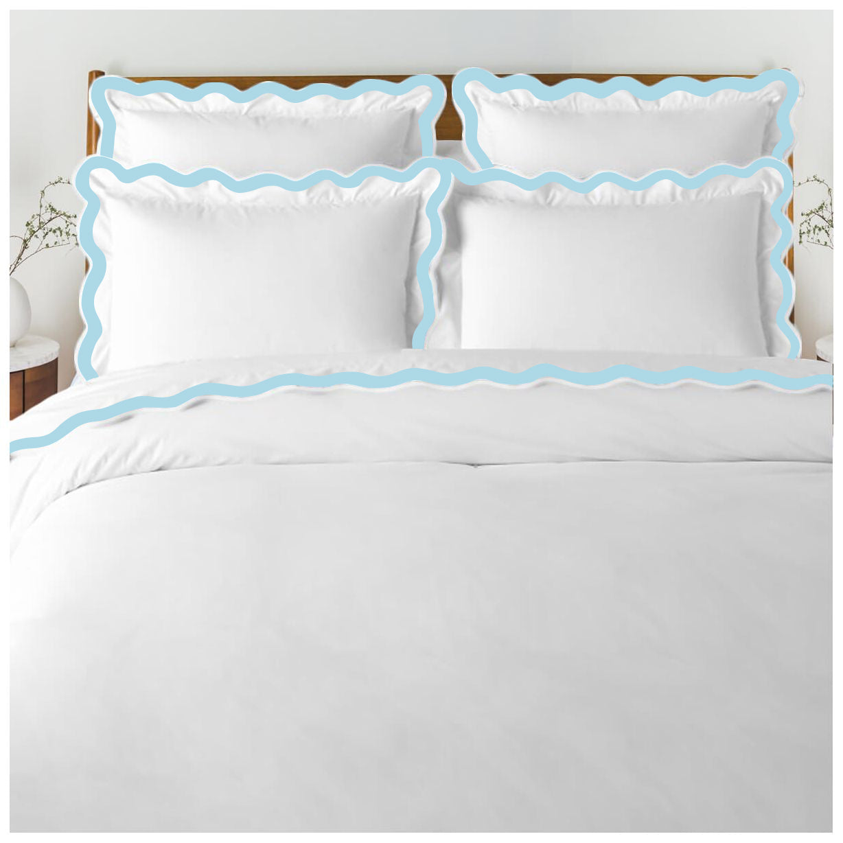 400TC Applique Scalloped Embroidery Cotton Duvet Cover Set