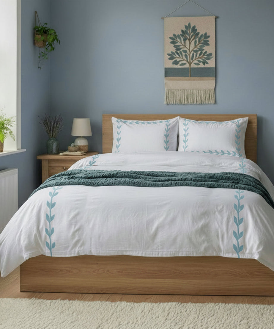 Layered Leaf Applique Cotton Duvet Cover Set