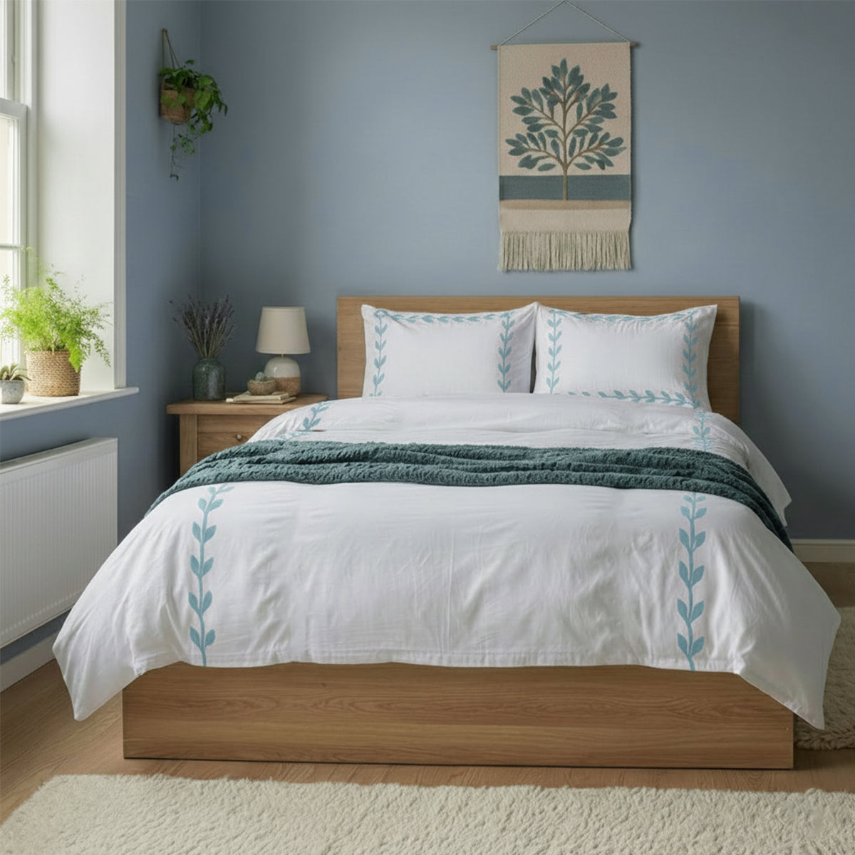 Layered Leaf Applique Cotton Duvet Cover Set