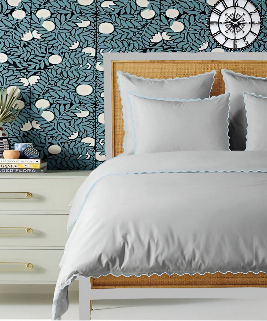 Light Grey 400TC Cotton Small Scallop Embroidery Duvet Cover Set