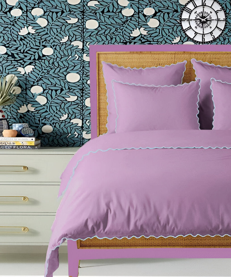 Lilac 400TC Cotton Small Scallop Embroidery Duvet Cover Set