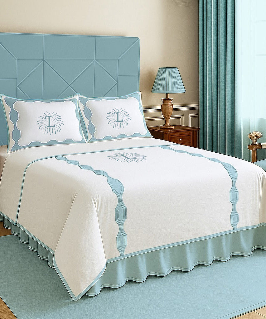 Monogram Hexagonal Applique Border Cotton Duvet Cover Set