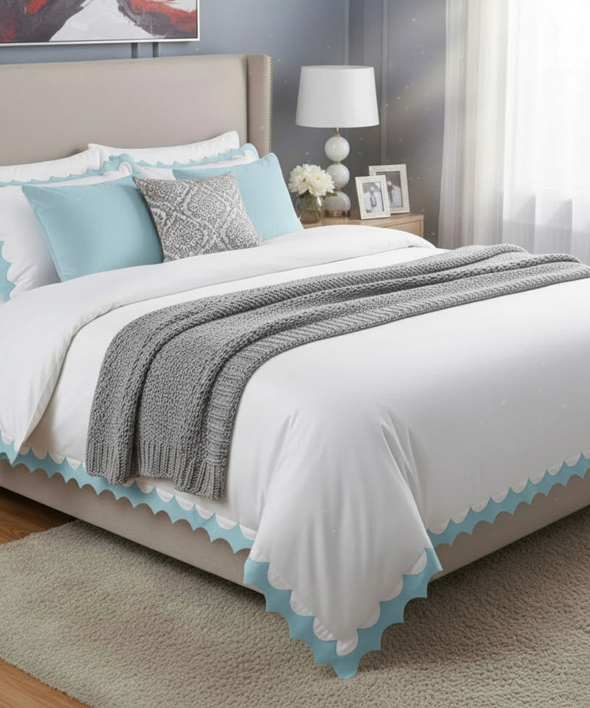 Reverse Scalloped Applique Embroidery Cotton Duvet Cover Set