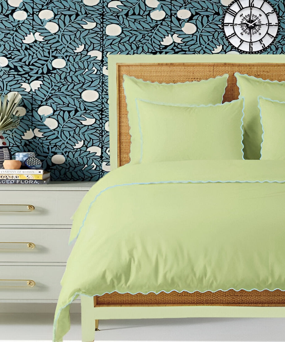 Sage 400TC Cotton Small Scallop Embroidery Duvet Cover Set