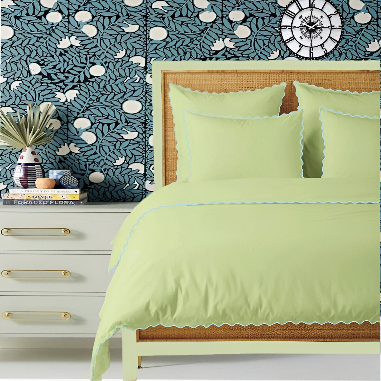 Sage 400TC Cotton Small Scallop Embroidery Duvet Cover Set
