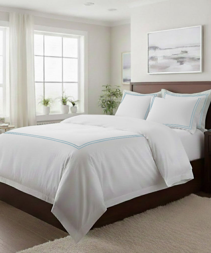500TC Cotton Double Embroidery Sateen Solid Duvet Cover Set