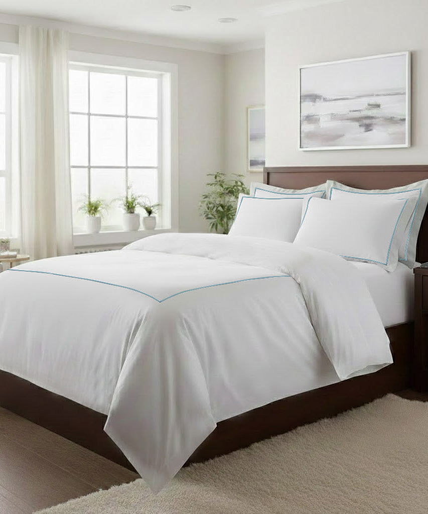 500TC Cotton Single Embroidery Sateen Solid Duvet Cover Set