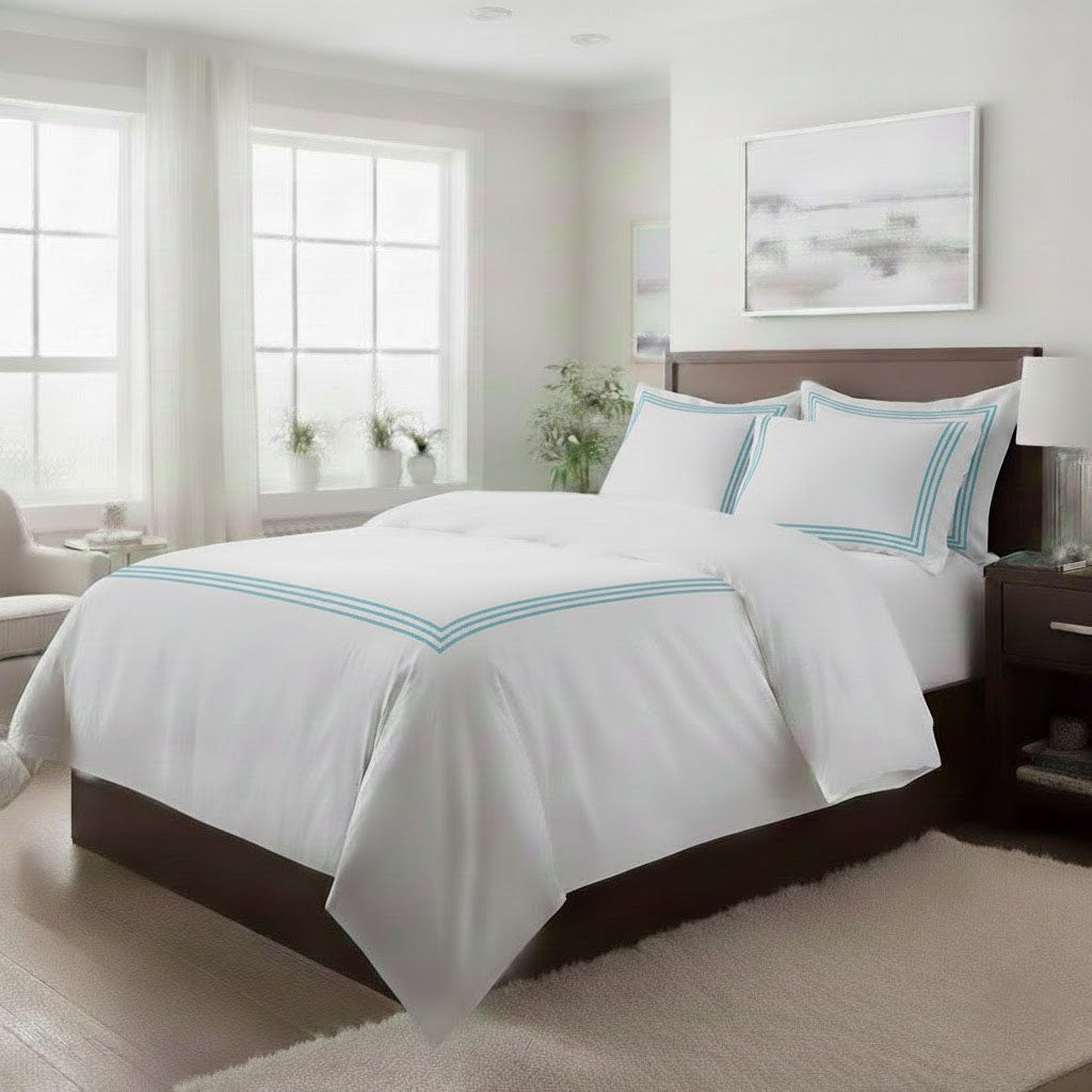 500TC Cotton Triple Embroidery Sateen Solid Duvet Cover Set