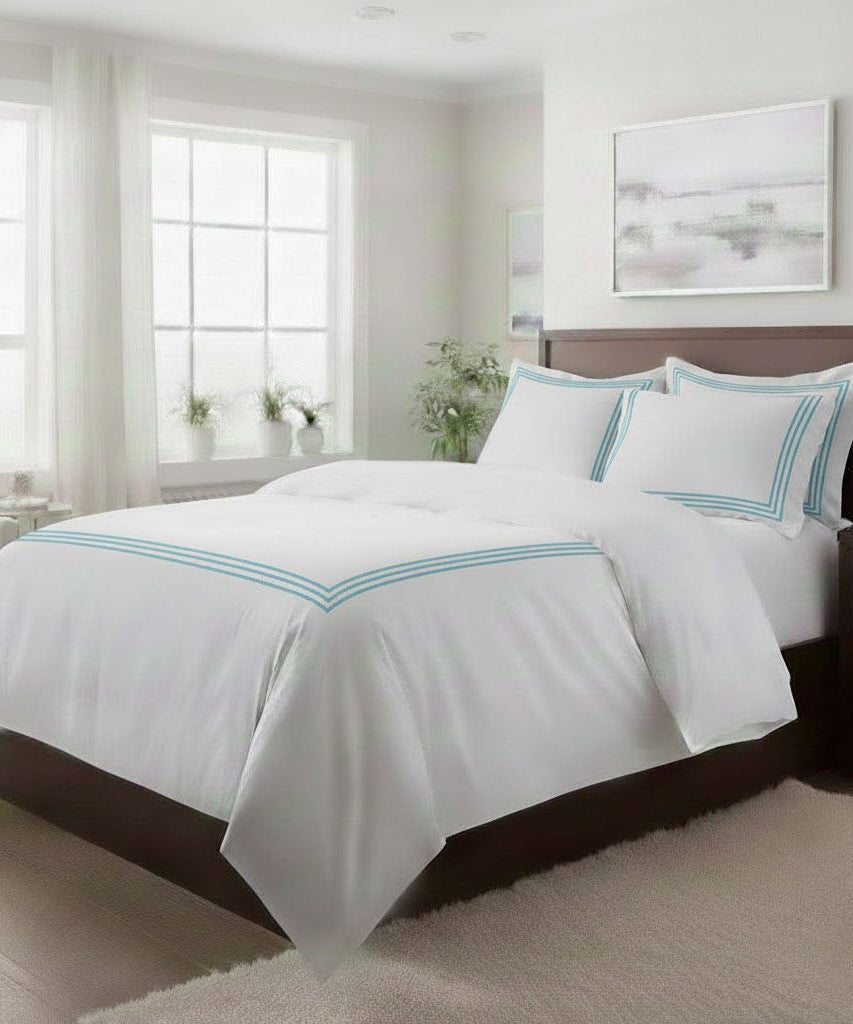 400TC Cotton Triple Embroidery Sateen Solid Duvet Cover Set