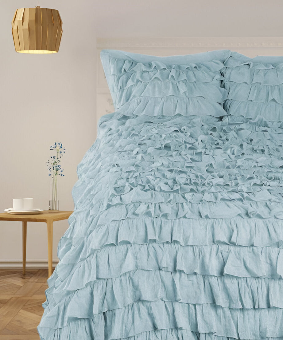 400TC Sateen Solid Cotton Waterfall Ruffle Duvet Cover Set