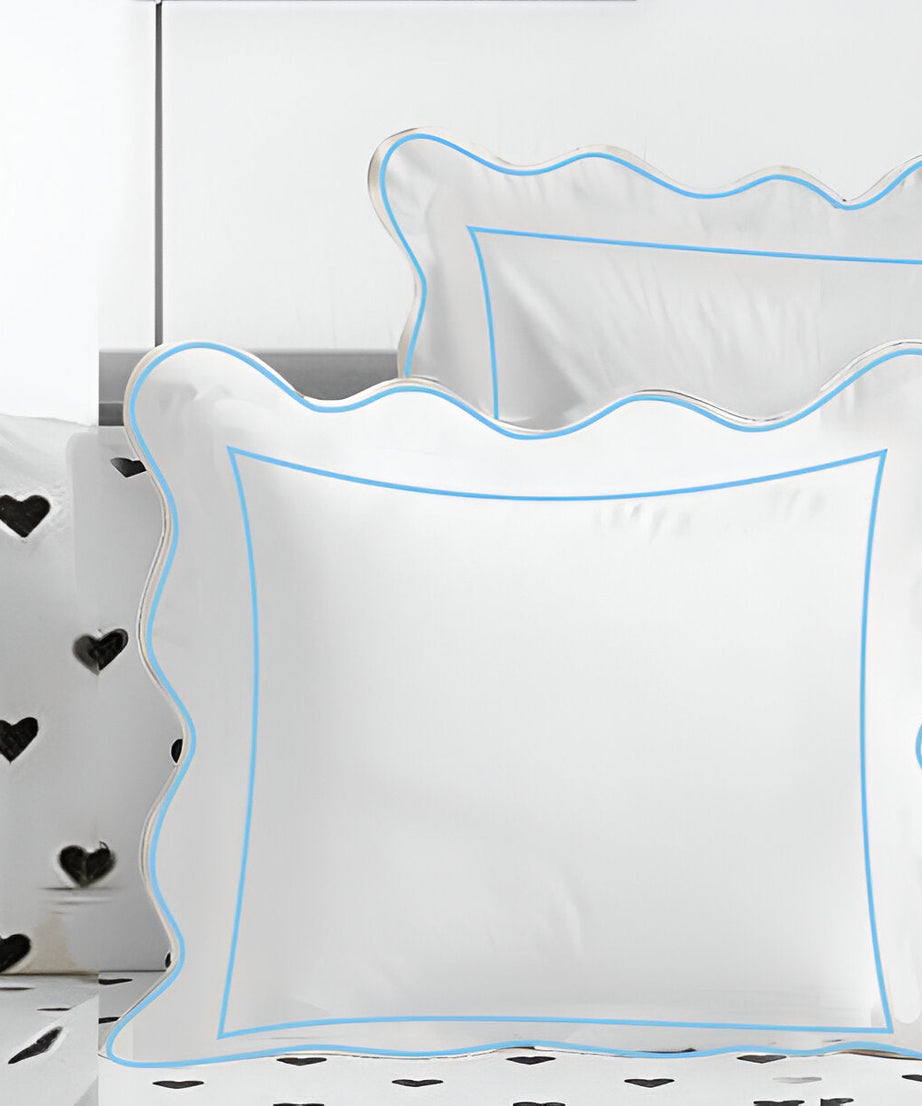 400TC Cotton Scallop Embroidery & Border Sateen Solid Euro Sham