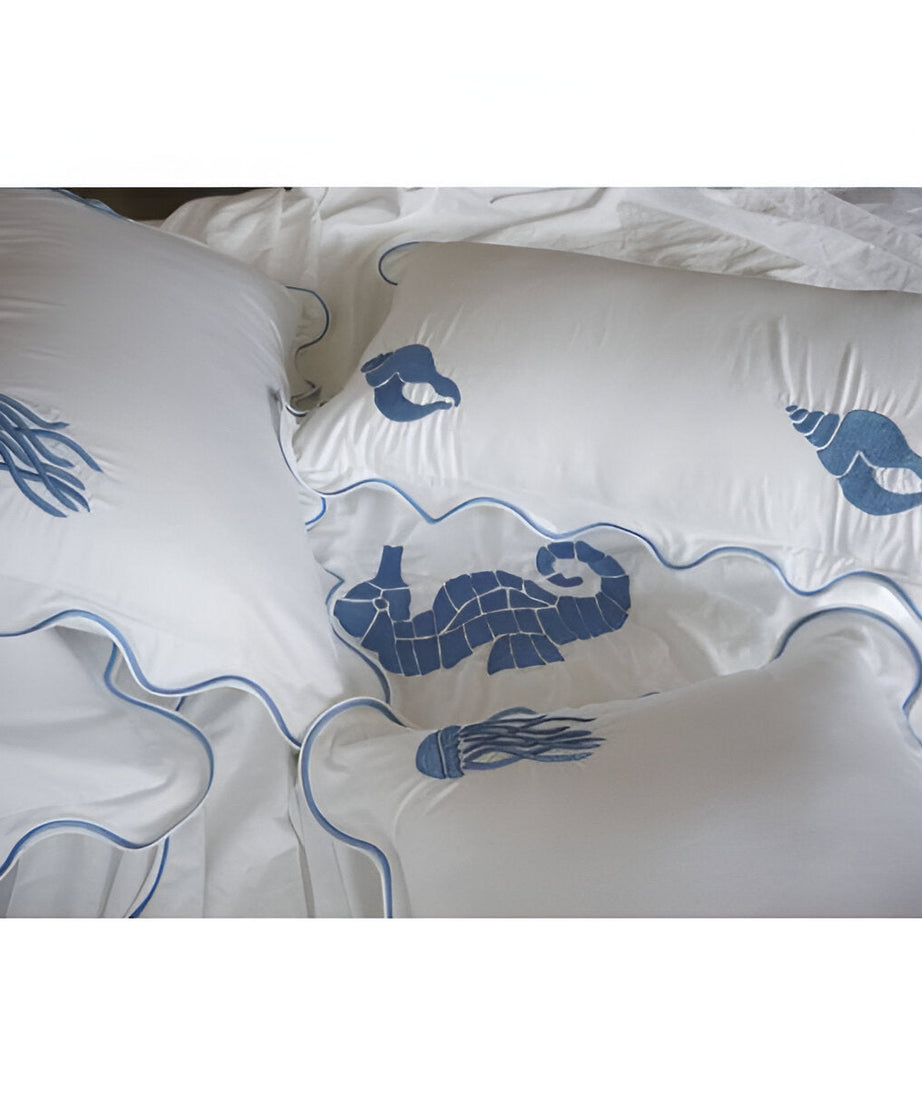 Seahorse Embroidered Cotton Sateen Duvet Cover Set