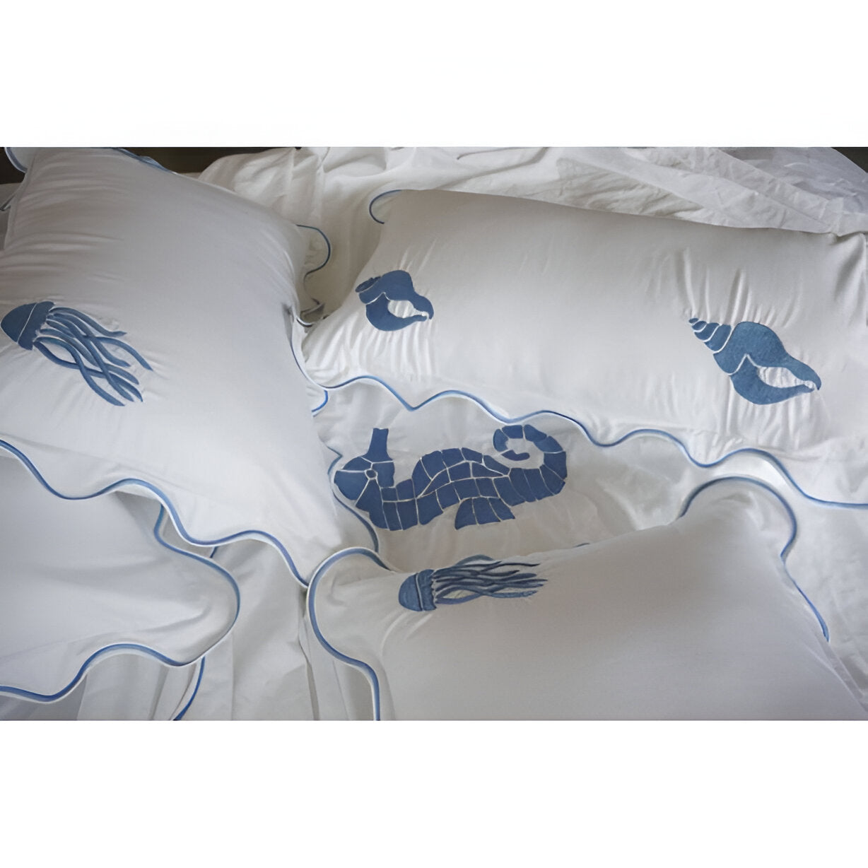 Seahorse Embroidered Cotton Sateen Duvet Cover Set