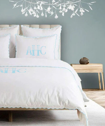Monogram 400TC Cotton Small Scallop Embroidery Duvet Cover Set