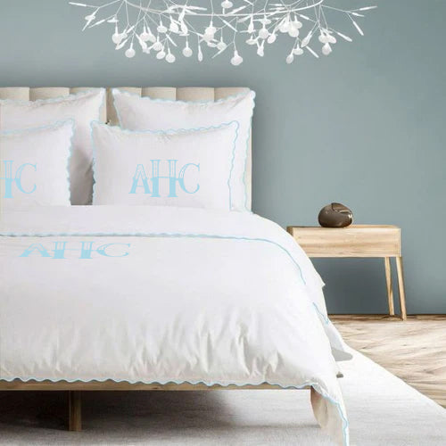 Monogram 400TC Cotton Small Scallop Embroidery Duvet Cover Set