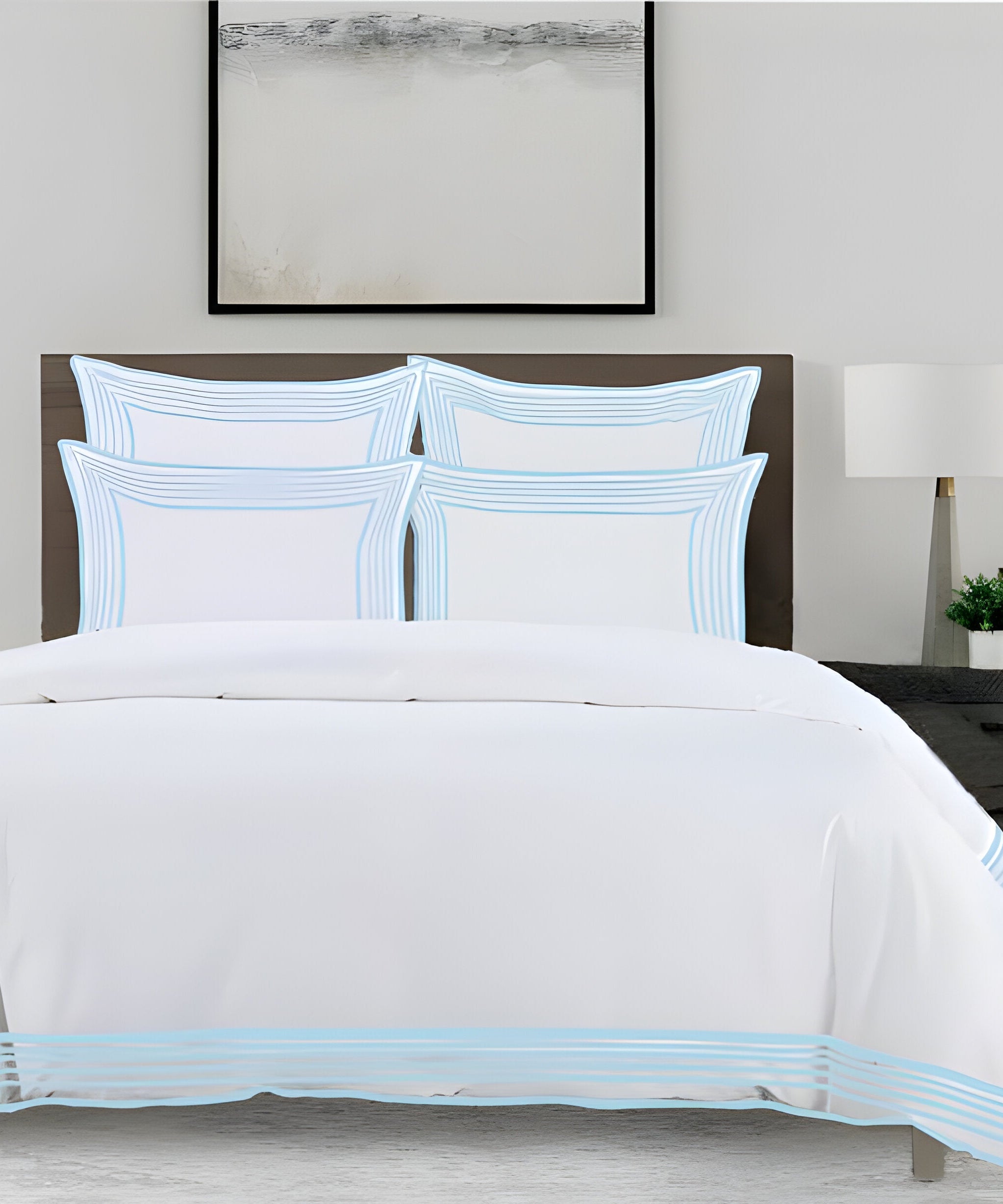 Smart Border 400TC Cotton Embroidery Sateen Solid Duvet Cover Set