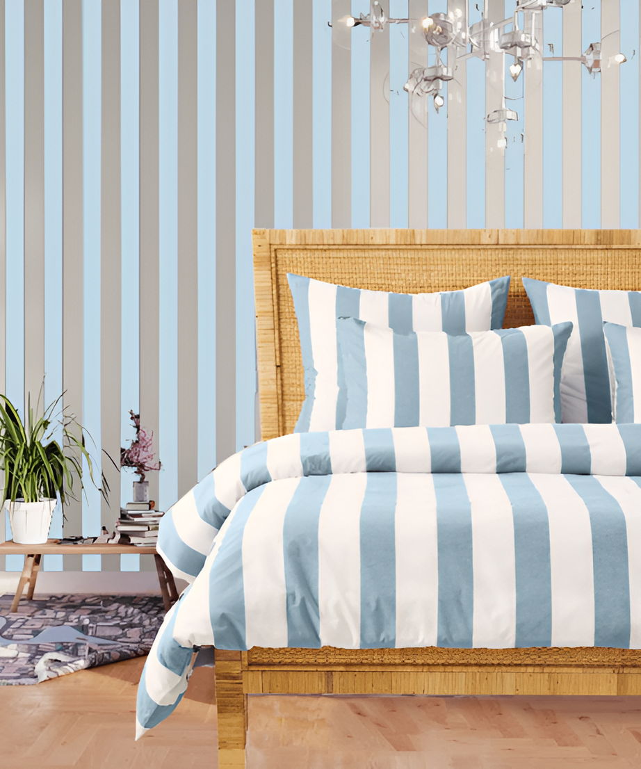 400TC Stripe Border Frame Cotton Sateen Duvet Cover Set