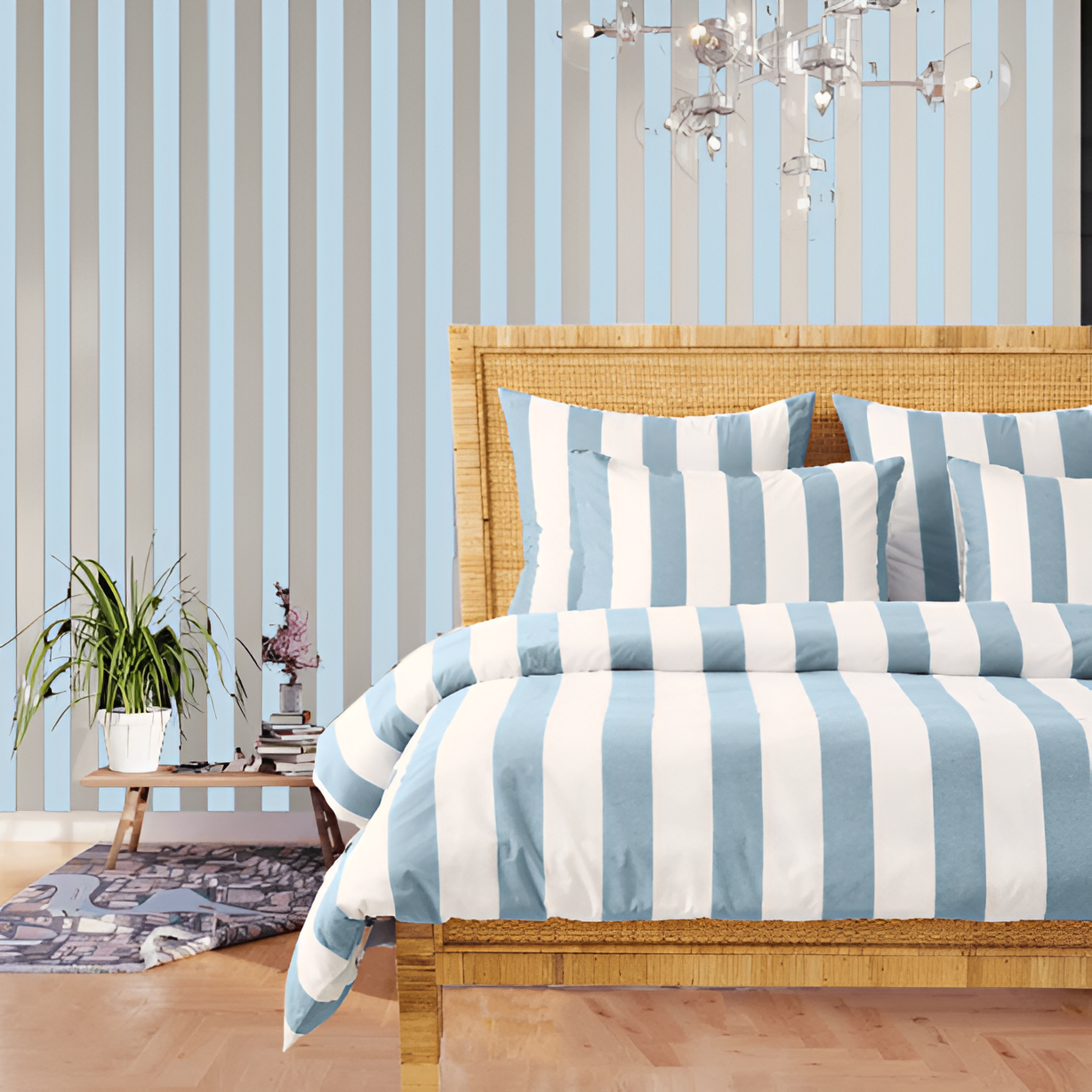 400TC Stripe Border Frame Cotton Sateen Duvet Cover Set