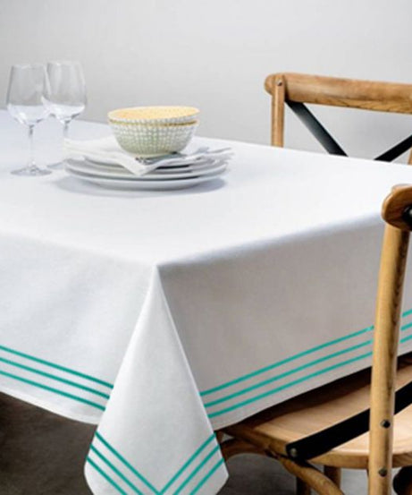 Triple Embroidery Border Sateen Cotton Solid Table Cloth