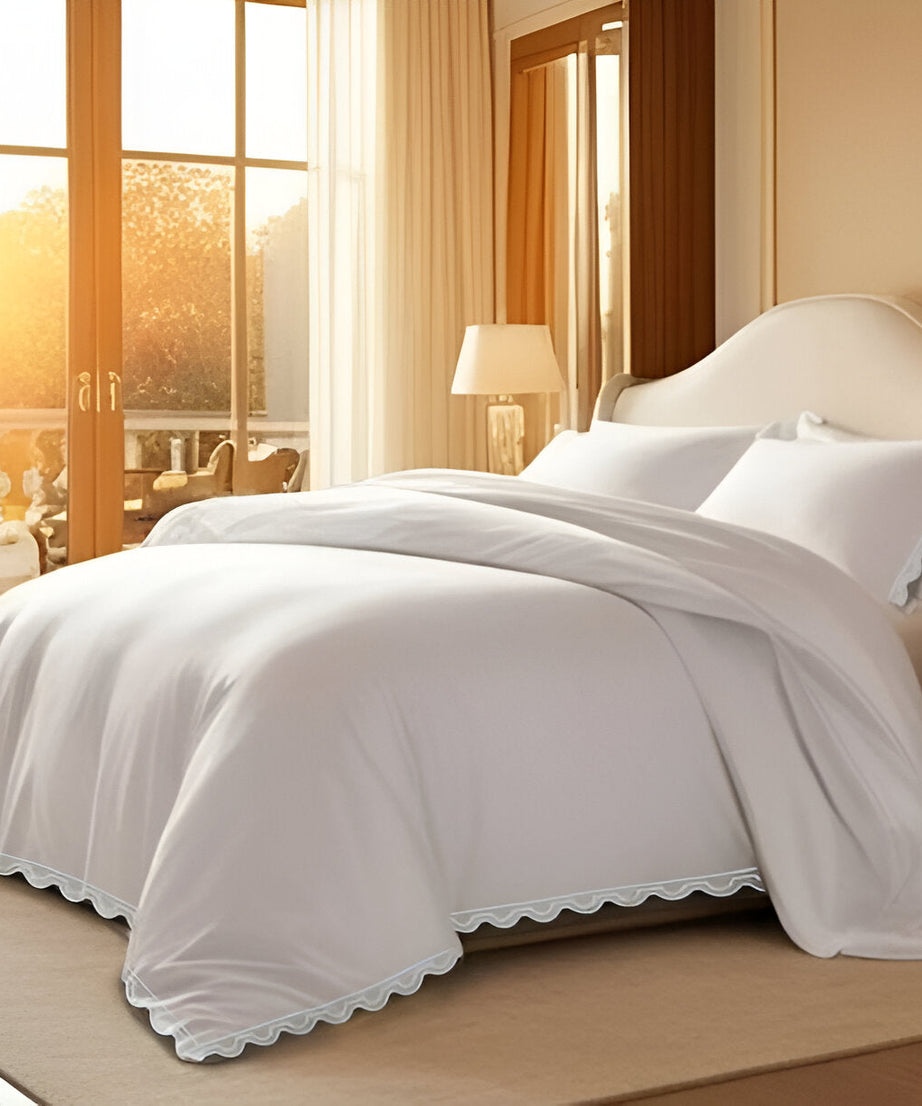 400TC U Shape Scallop Embroidery Cotton Duvet Cover Set