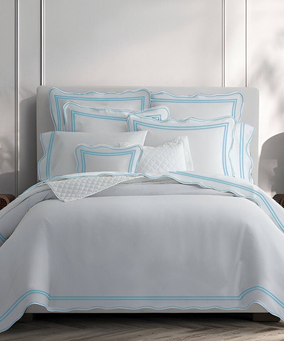 400TC Wavy Embroidery & Border Cotton Sateen Solid Duvet Cover Set