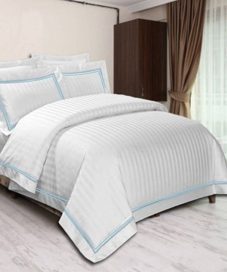 400TC Cotton Double Edge Embroidery Sateen Stripe Duvet Cover Set