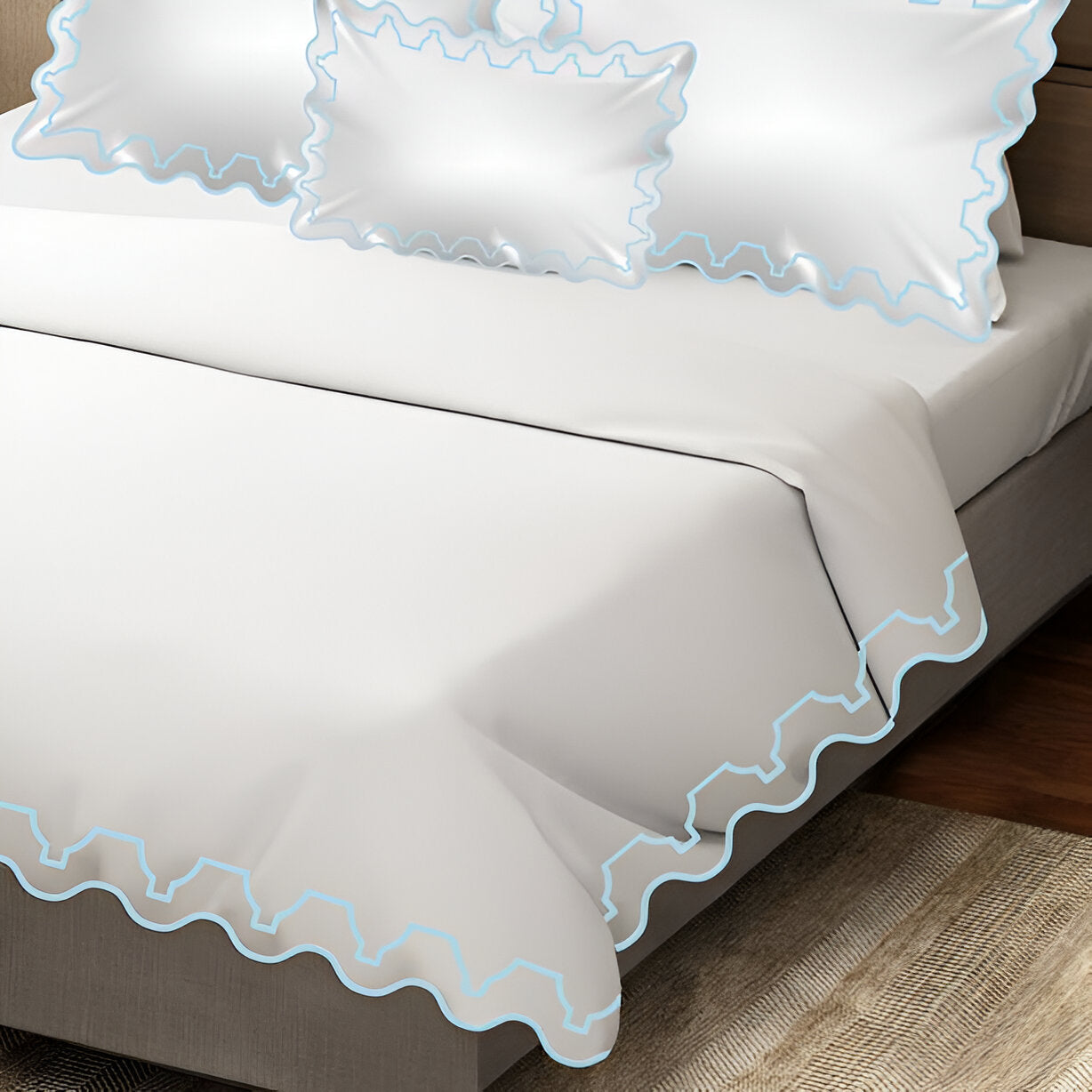 Imaginary Scallop 400TC Cotton Embroidery Sateen Solid Duvet Cover Set