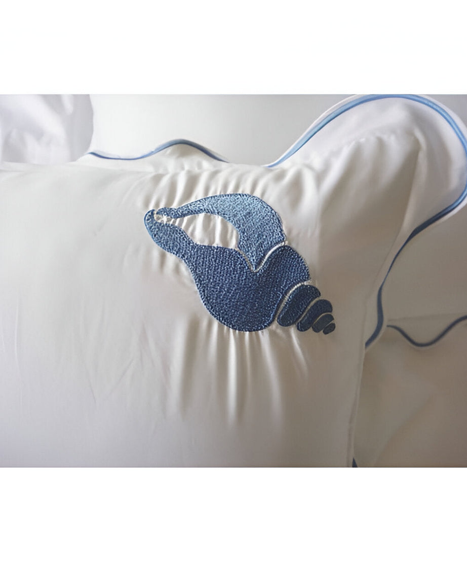 Seahorse Embroidered Cotton Sateen Duvet Cover Set