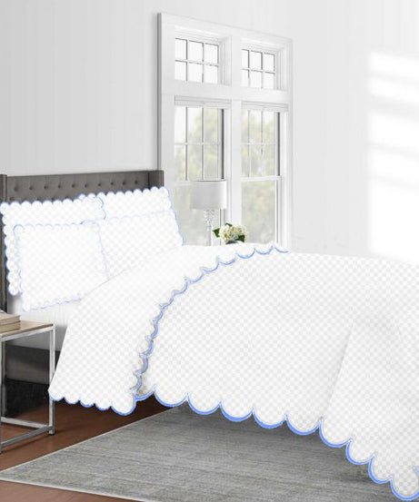 Allena 400TC Cotton Scallop Embroidery Sateen Microcheck Duvet Cover Set