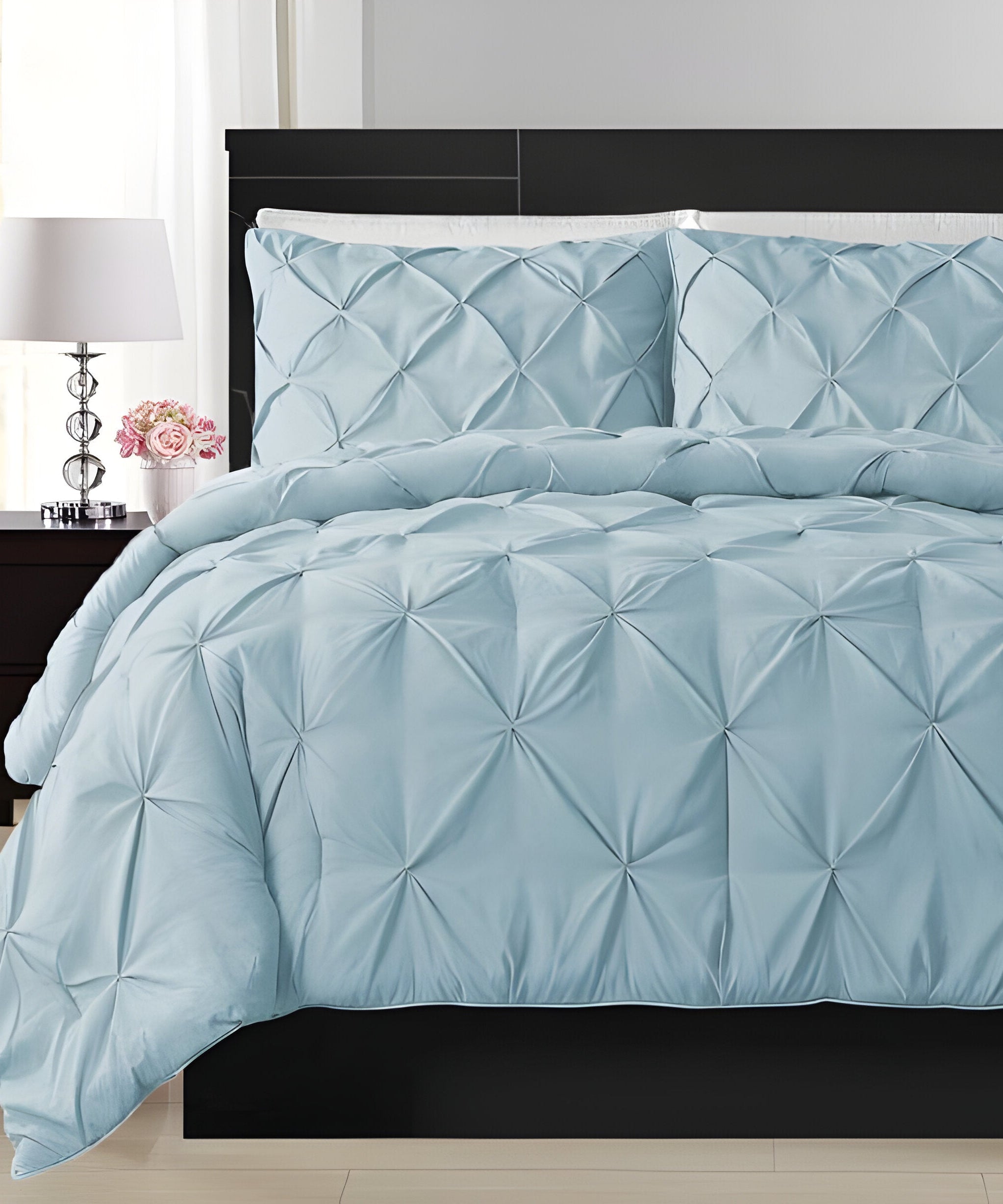 400TC Cotton Pintuck Sateen Solid Duvet Cover Set