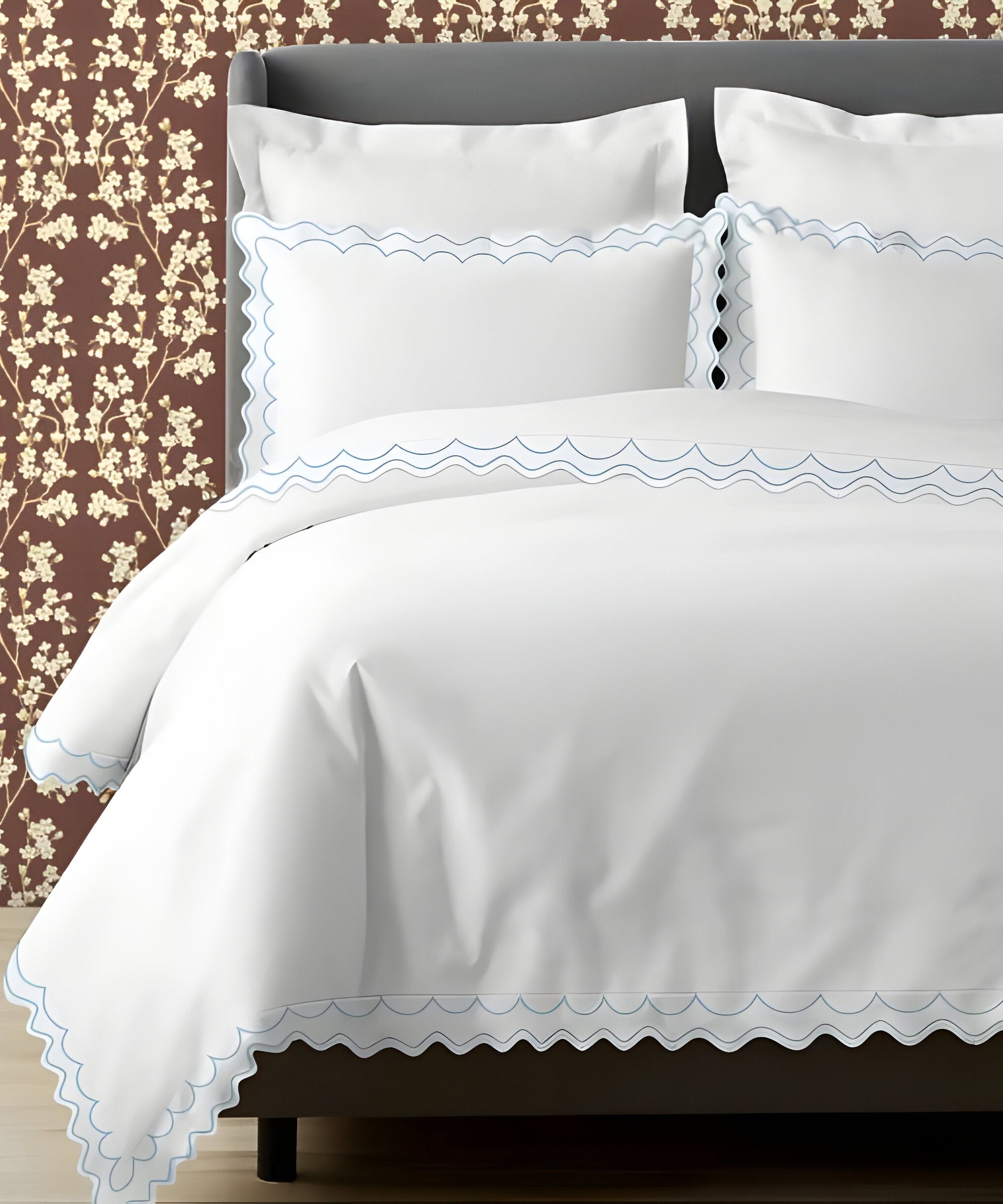 400TC Cotton Sateen Double Scallop Embroidery Duvet Cover Set