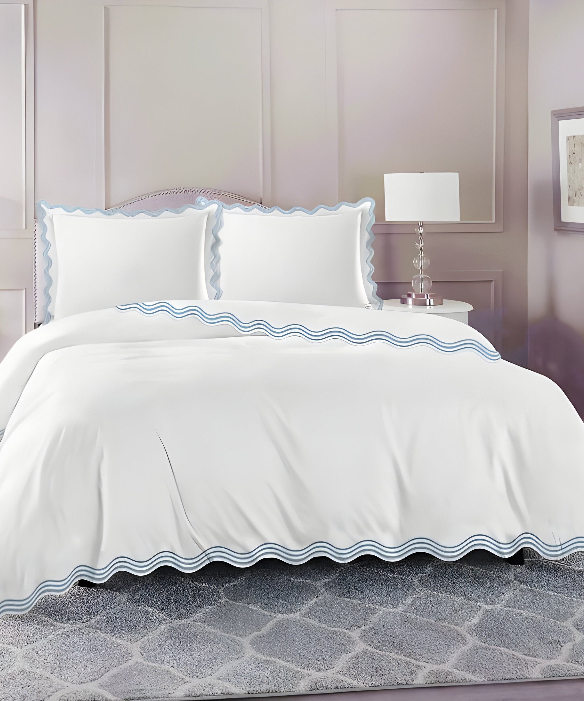400TC Cotton Sateen Triple Scallop Embroidery Duvet Cover Set