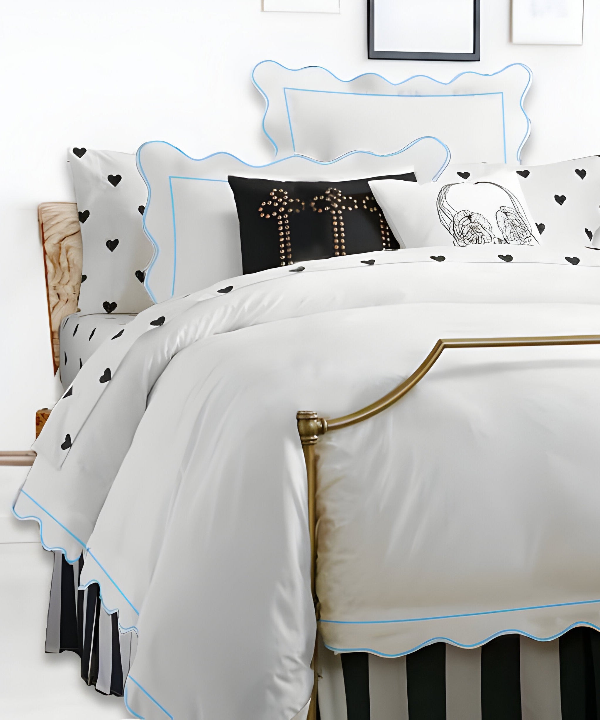 400TC Cotton Scallop Embroidery & Border Sateen Solid Duvet Cover Set