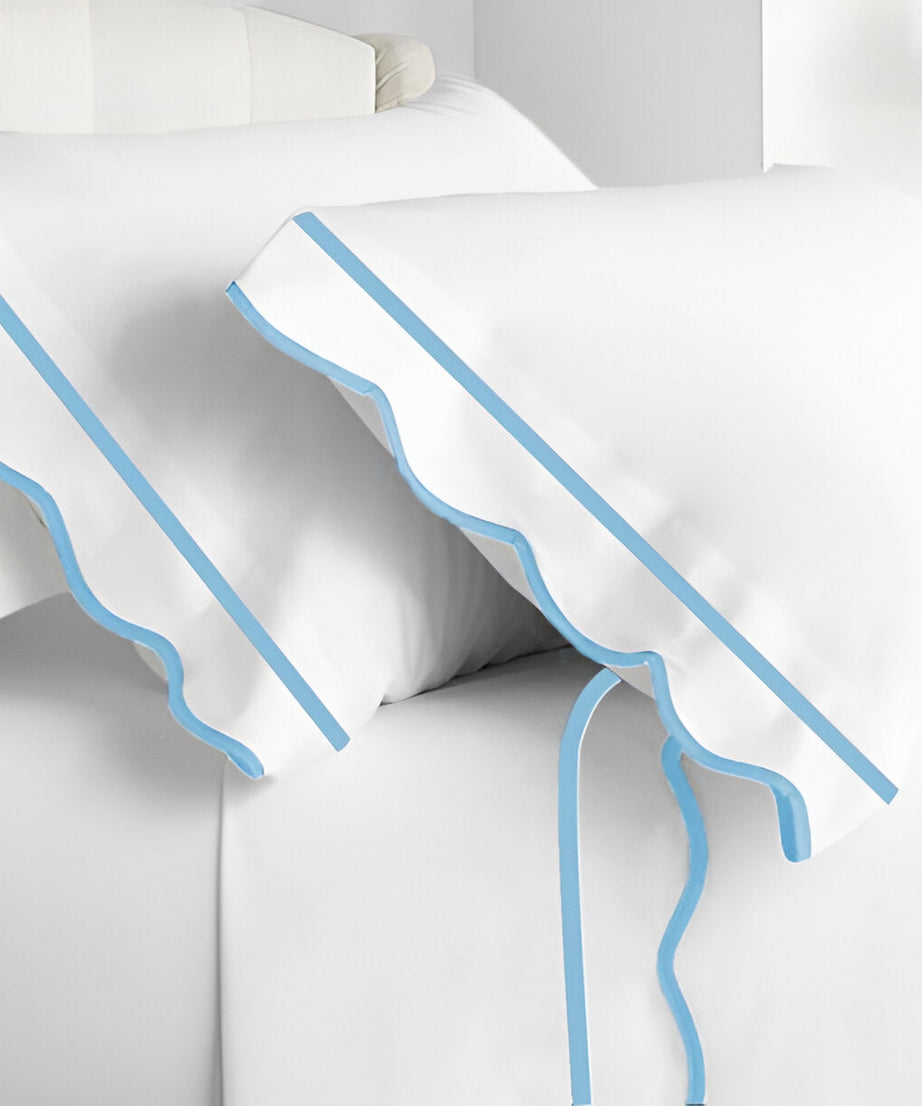 400TC Cotton Scallop Embroidery & Border Sateen Solid Pillowcases (Set Of 2)