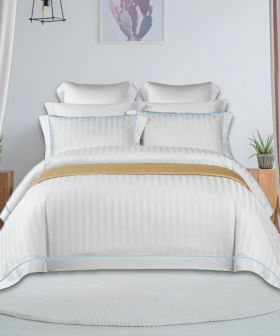 400TC Cotton Single Edge Embroidery Sateen Stripe Duvet Cover Set