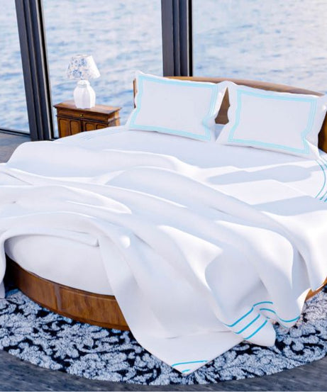 400TC Cotton Triple Embroidery Sateen Solid Round Duvet Cover Set