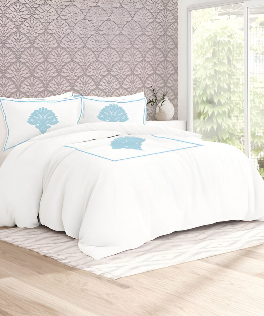 Leafy Embroidered Cotton Sateen Duvet Cover Set