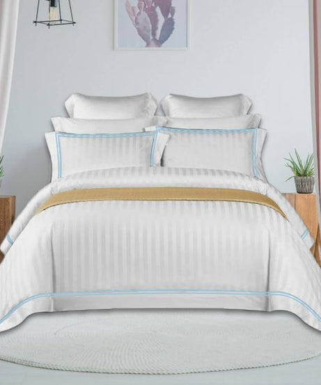 400TC Cotton Double Edge Embroidery Sateen Stripe Duvet Cover Set