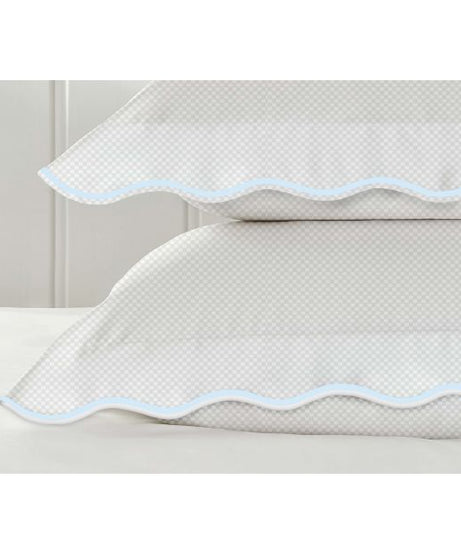 400TC Cotton Scallop Embroidery Sateen Microcheck Duvet Cover Set