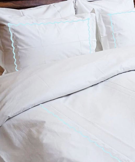 Ava 400TC Cotton Scallop Embroidery Sateen Solid Duvet Cover Set