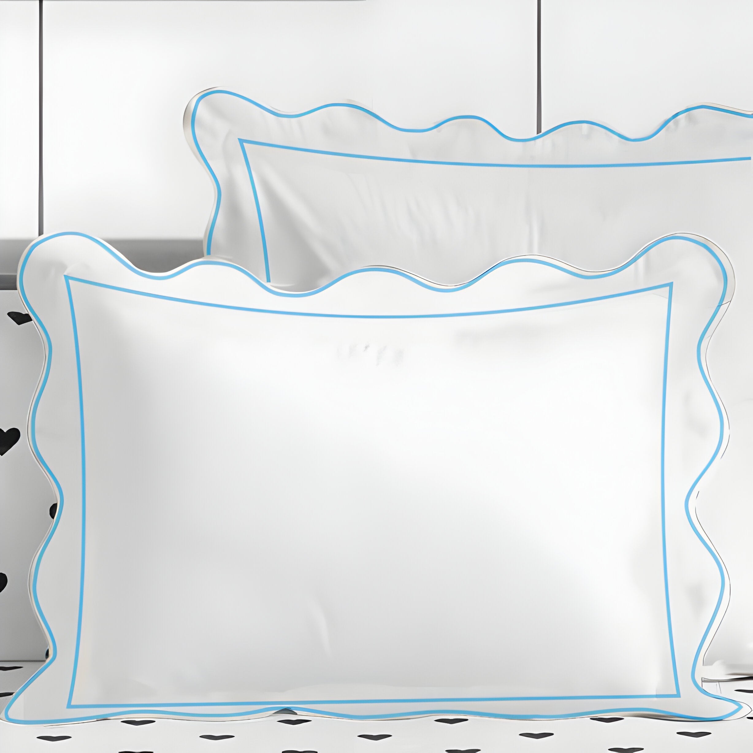 400TC Cotton Scallop Embroidery & Border Sateen Solid Duvet Cover Set