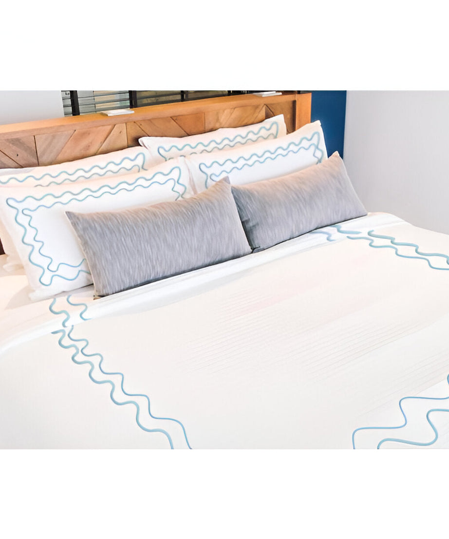 Double Wavy Embroidered Cotton Duvet Cover Set