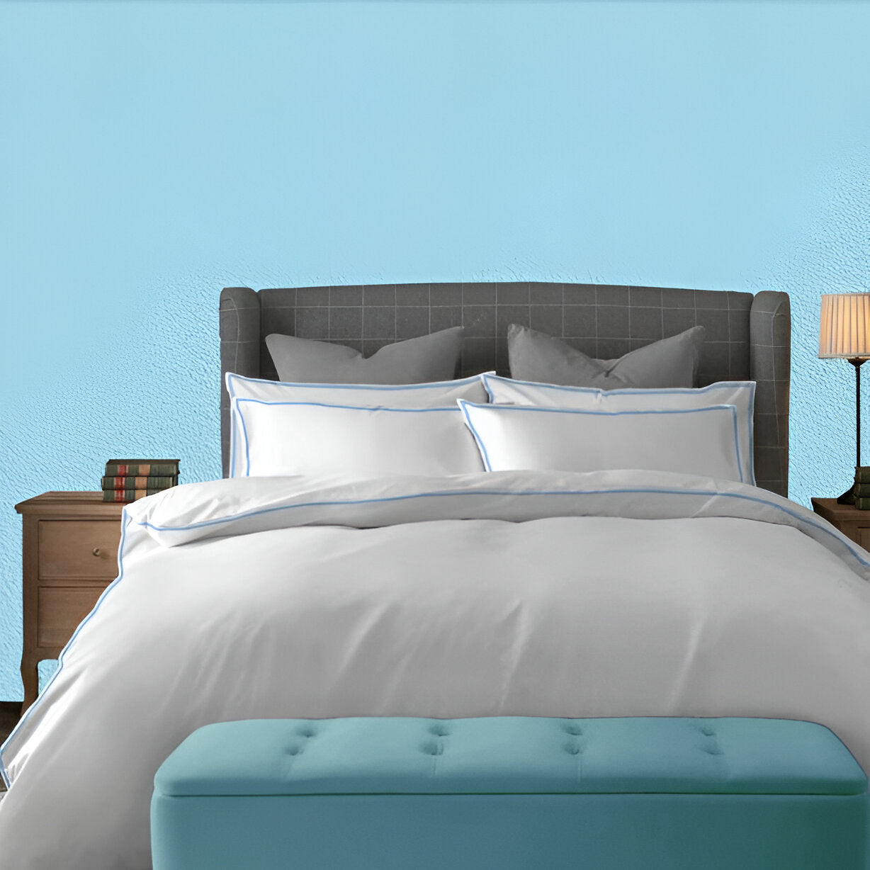 400TC Embroidery Cotton Sateen Solid Duvet Cover Set