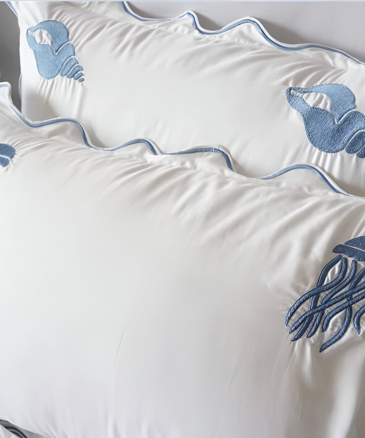 Seahorse Embroidered Cotton Sateen Duvet Cover Set